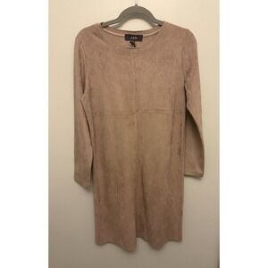 JOH Aurora Shirt Shift Dress Size Small Faux Suede Brown Long Sleeve Panel NWT